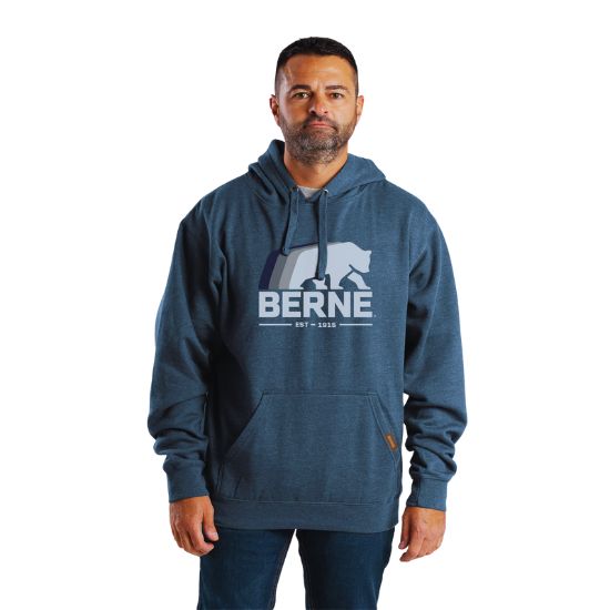 Berne Men's Heritage Graphic Hooded Work Pullover Sweater SP416 - Navy