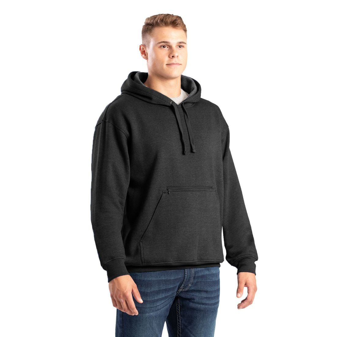 Berne Men's Zippered Pocket Hooded Pullover Sweatshirt SP418 Black