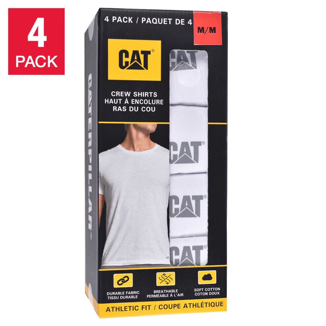 CAT Men's 4-Pack Crew Cotton T-Shirts 43CT393525TA - White