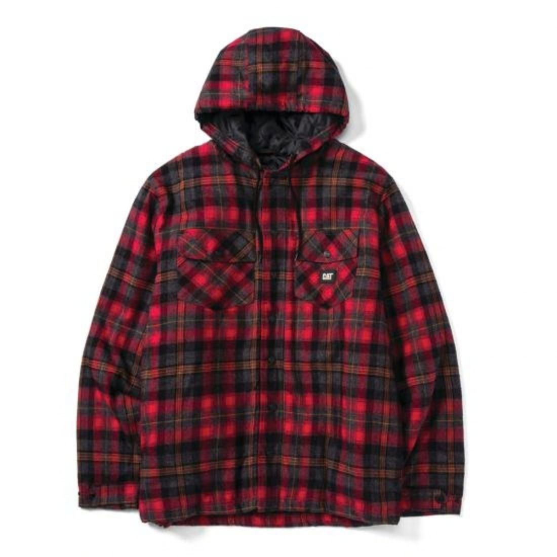 CAT Men's Hooded Flannel Work Shirt Jacket 1040045 - Red