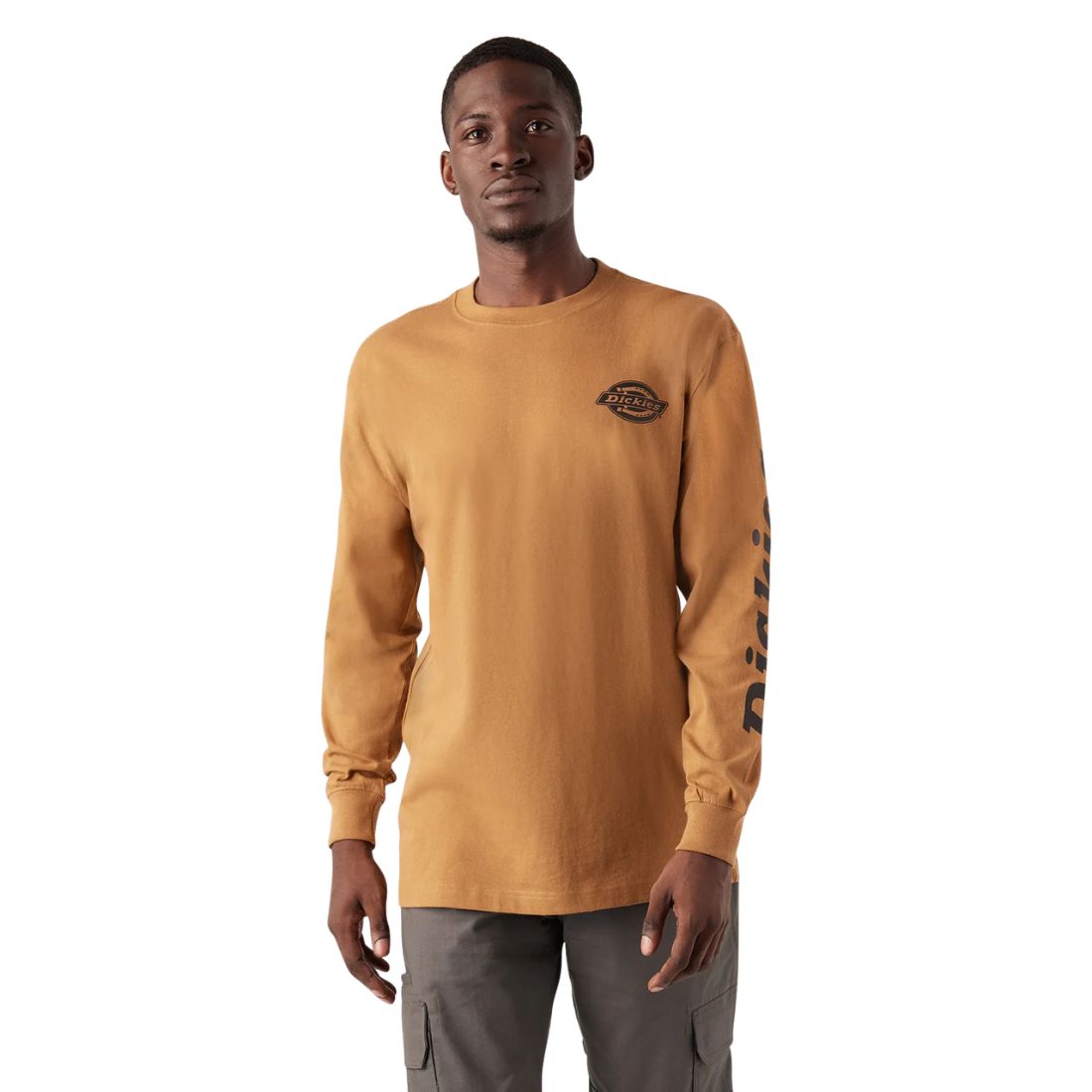 Dickies Heavyweight Logo Men's Long Sleeve Work T-Shirt WL22C - Brown