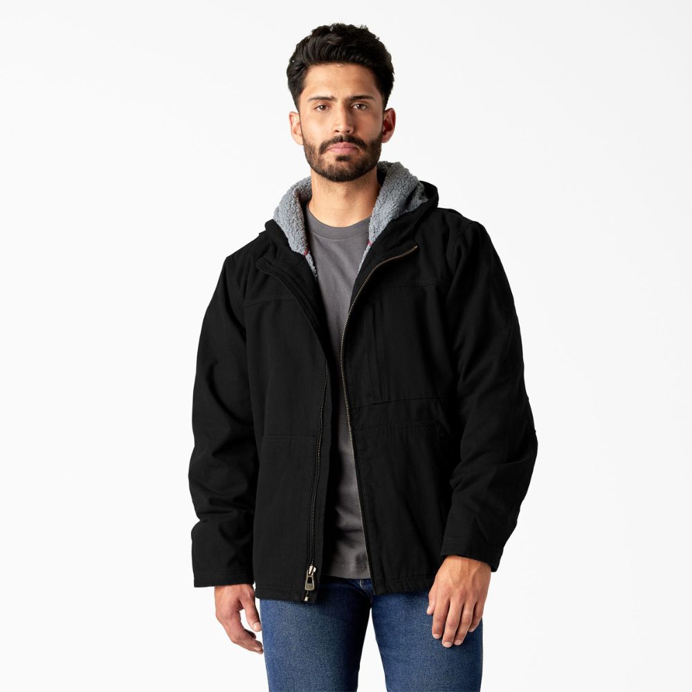 Dickies Men's Duck Canvas High Pile Fleece Lined Jacket - Black TJ360
