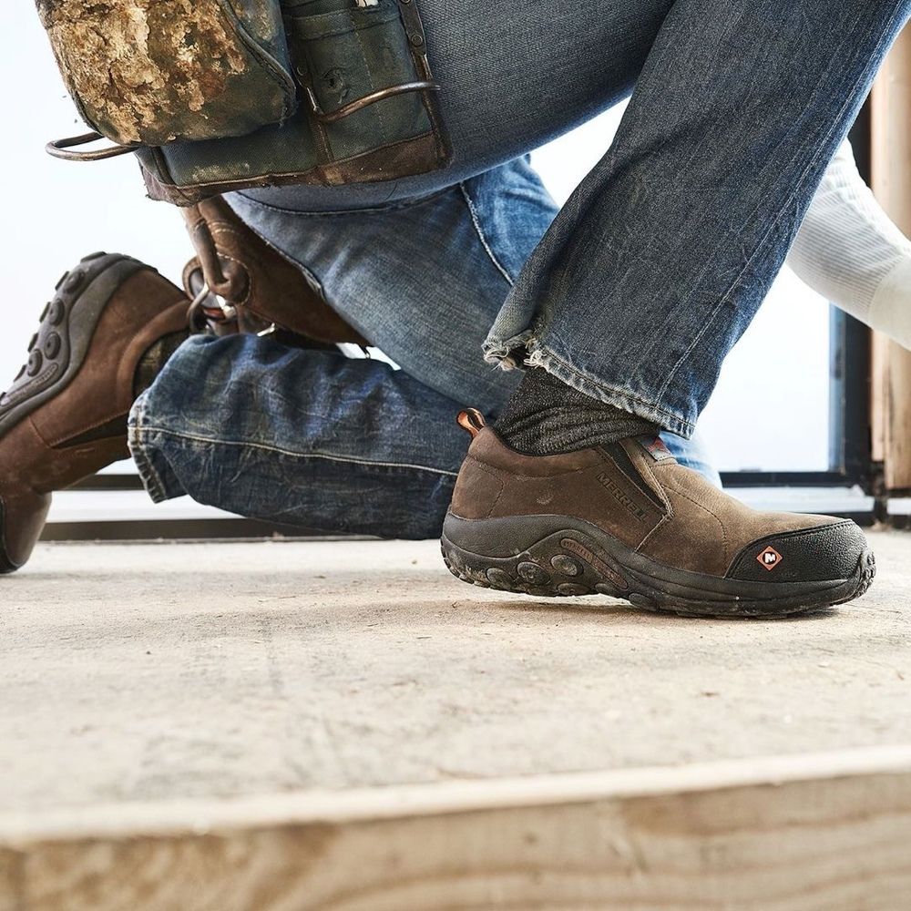 Merrell Jungle Moc Men's Composite Toe Slip on Work Shoes Espresso J