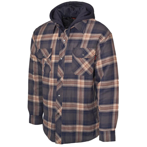 Tough Duck Men's Quilt-Lined Hooded Flannel Shirt Jacket WS06 - Navy/Brown Plaid
