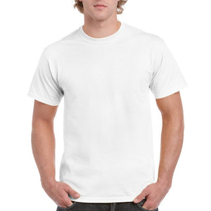 Men's Short Sleeve Crew Neck T-Shirt - white photographed on a male from the front