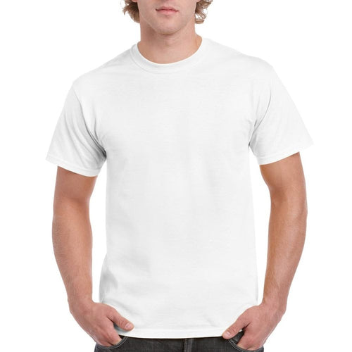 Men's Short Sleeve Crew Neck T-Shirt - white photographed on a male from the front