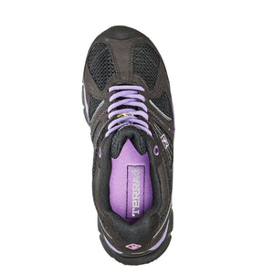 womens black and purple CSA work shoes shown from the top