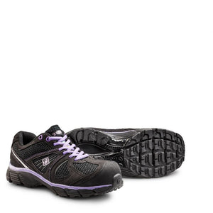 womens black and purple CSA work shoes shown from the front