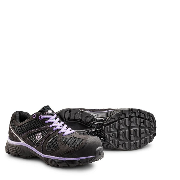 womens black and purple CSA work shoes shown from the front
