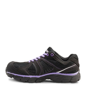 womens black and purple CSA work shoes shown from the side