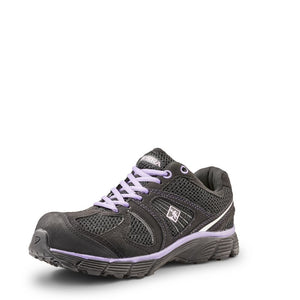 womens black and purple CSA work shoes shown from the side