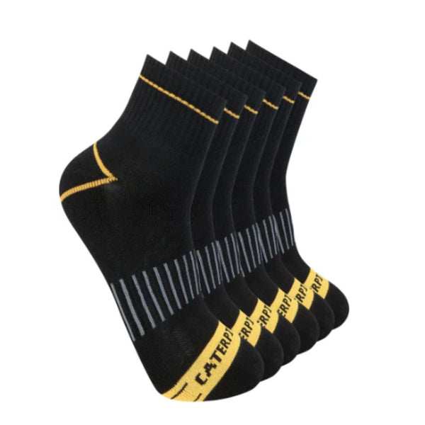 Cat Advanced 1/2 Cushion Quarter Work Sock 6 Pack - Black