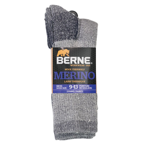 Berne Men's 2-PK Merino Wool All-Purpose Crew Socks 930B - Grey