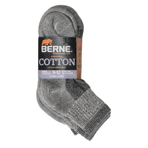 Berne Men's 4-PK All Purpose Cotton Quarter Socks 920BQ - Grey