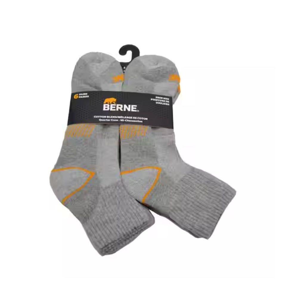 Berne Men's 6-PK All Purpose Cotton Blend Quarter Socks 906BQ