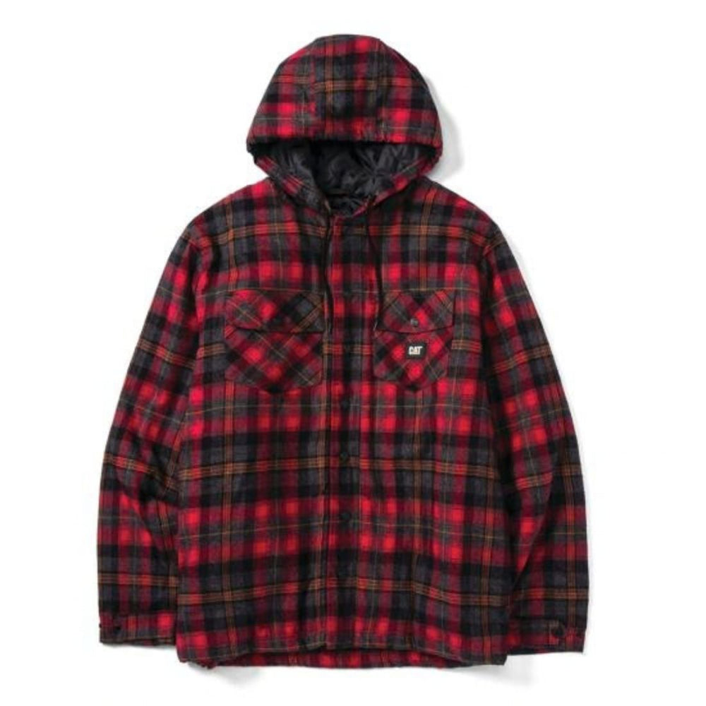 CAT Men's Hooded Flannel Work Shirt Jacket 1040045 - Red