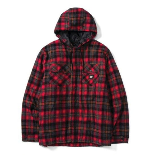 CAT Men's Hooded Flannel Work Shirt Jacket 1040045 - Red