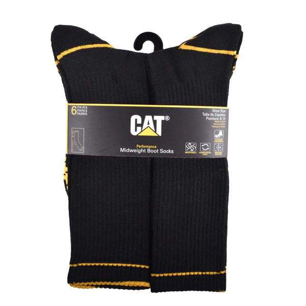 Cat Advanced 1/2 Cushion Crew Work Sock 6 Pack - Black