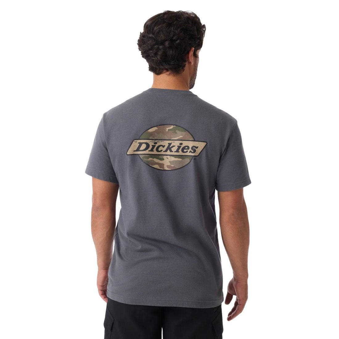 STRONG×DICKIE'S GRAY 32×30 Dickie Men's Short Sleeve Camo Logo Work T-Shirt - Grey