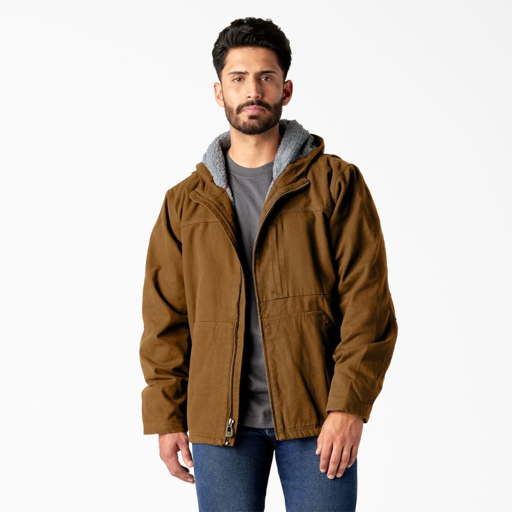 Dickies Men's Duck Canvas High Pile Fleece Lined Jacket - Brown TJ360