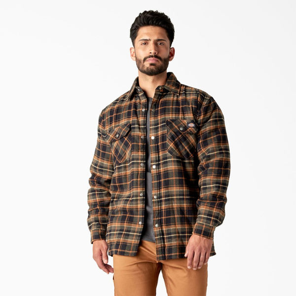Dickies Men's Sherpa Lined Flannel Shirt TJ210 - Green & Black Plaid