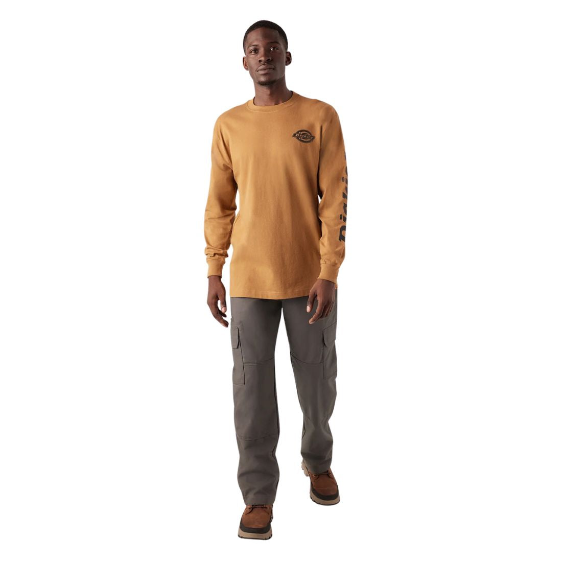 Dickies Heavyweight Logo Men's Long Sleeve Work T-Shirt WL22C - Brown
