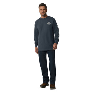 Dickies Heavyweight Logo Men's Long Sleeve Work T-Shirt WL22C - Airforce Blue