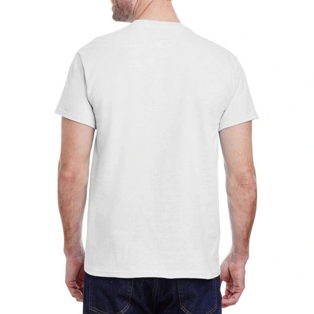 Men's Short Sleeve Crew Neck T-Shirt - white photographed on a male from the front