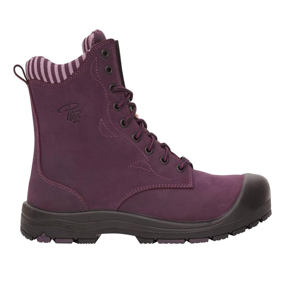 P&F 358 Women's 8" Steel Toe Work Boot With Side Zip - Mauve