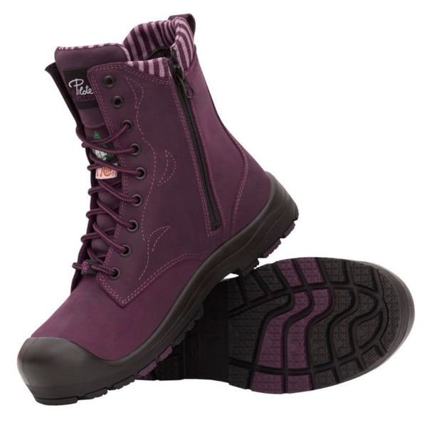 P&F 358 Women's 8" Steel Toe Work Boot With Side Zip - Mauve