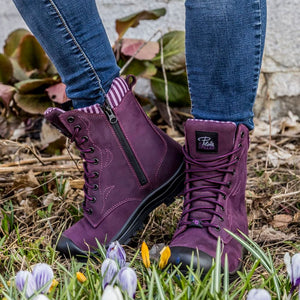 P&F 358 Women's 8" Steel Toe Work Boot With Side Zip - Mauve