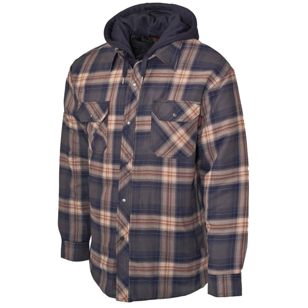 Tough Duck Men's Quilt-Lined Hooded Flannel Shirt Jacket WS06 - Navy/Brown Plaid