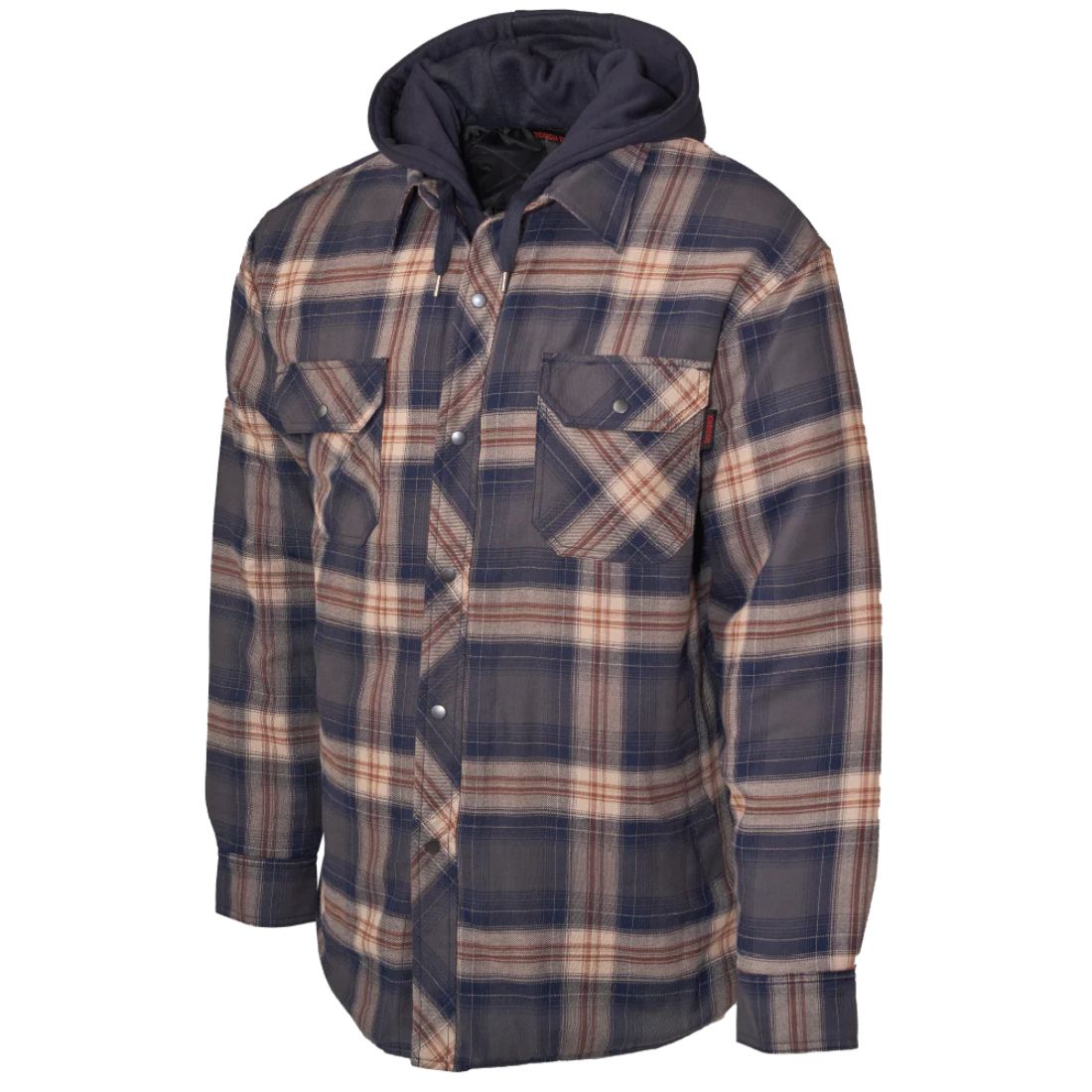 Tough Duck Men's Quilt-Lined Hooded Flannel Shirt Jacket WS06 - Navy/Brown Plaid