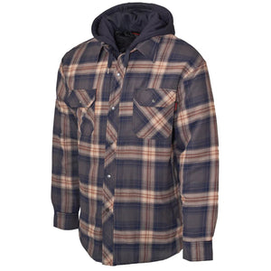 Tough Duck Men's Quilt-Lined Hooded Flannel Shirt Jacket WS06 - Navy/Brown Plaid