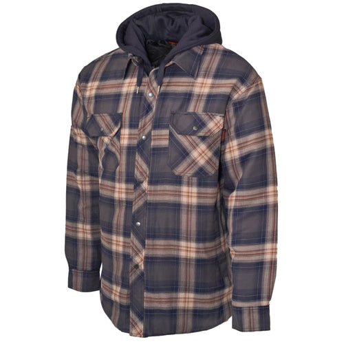 Tough Duck Men's Quilt-Lined Hooded Flannel Shirt Jacket WS06 - Navy/Brown Plaid