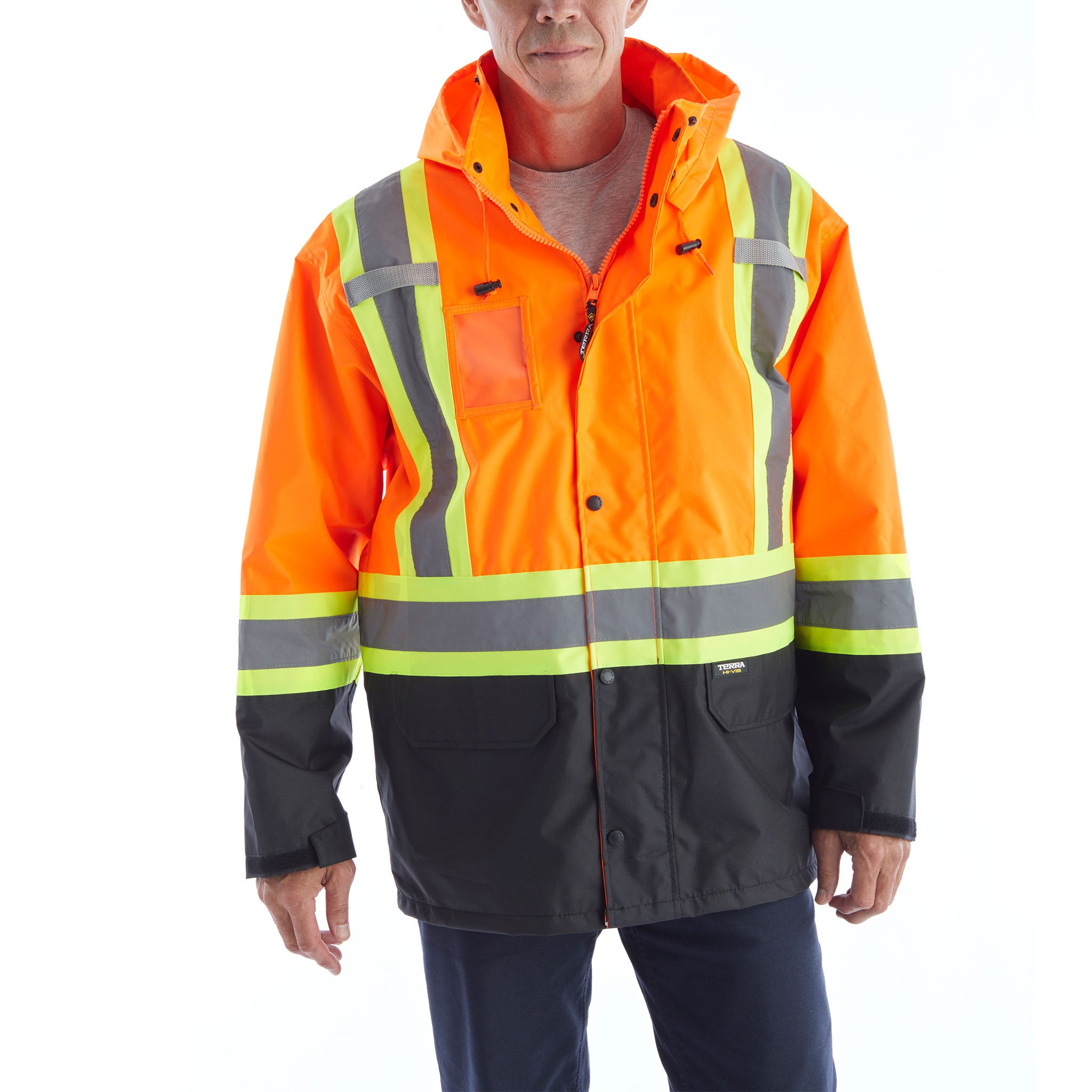 Terra Men's Hi-Vis Lined Work Overalls with Waterproof Shell, Multi  Pockets, Orange