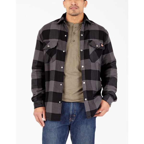 Dickies Men's Sherpa Lined Flannel Shirt Jacket with Hydroshield TJ210 - Grey