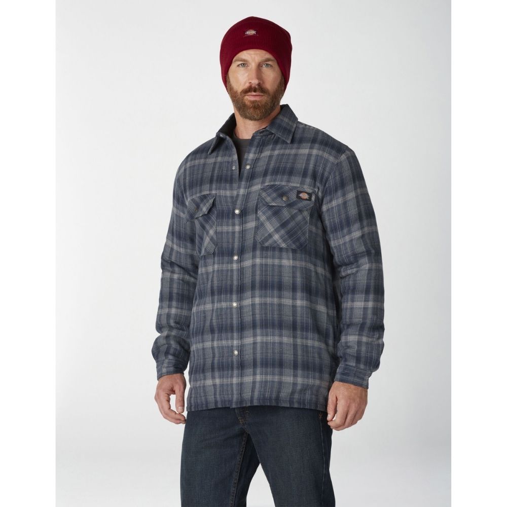 Dickies Men's Sherpa Lined Flannel Shirt Jacket with Hydroshield