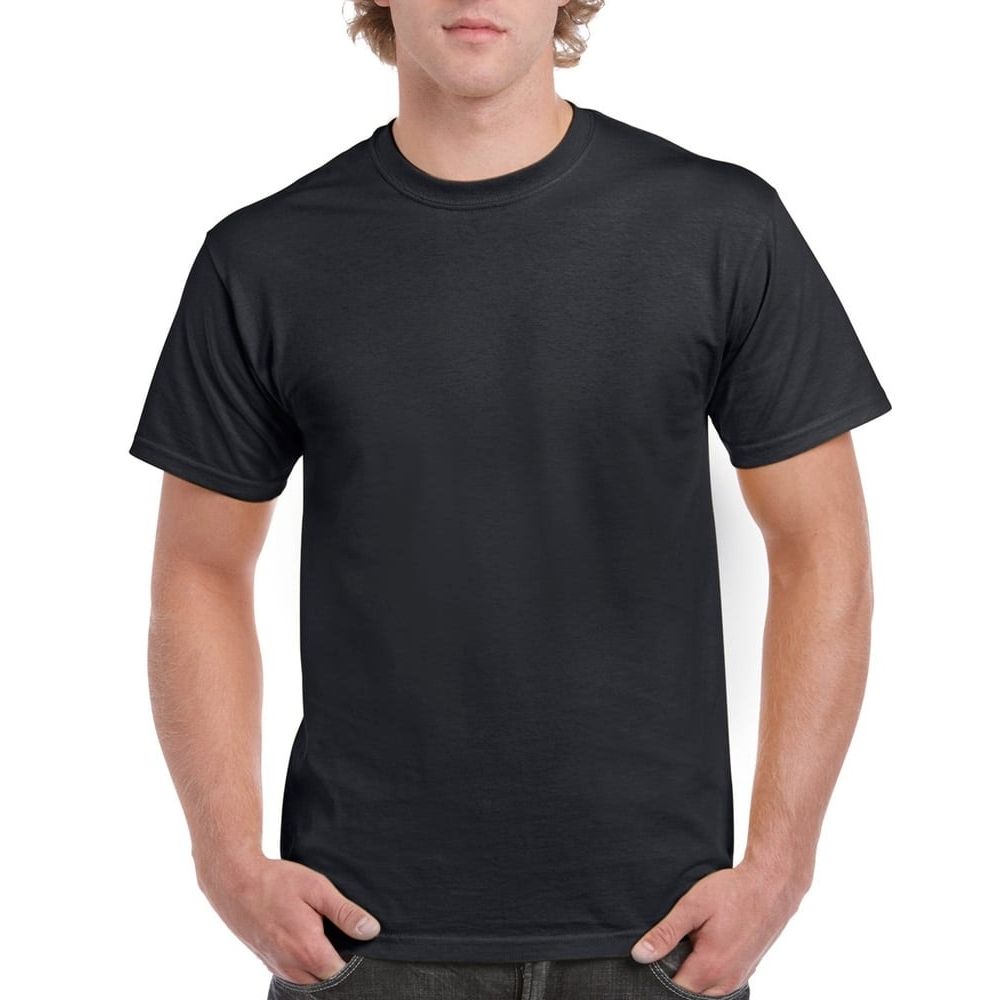 Men's Short Sleeve Crew Neck T-Shirt - black photographed on a male from the front