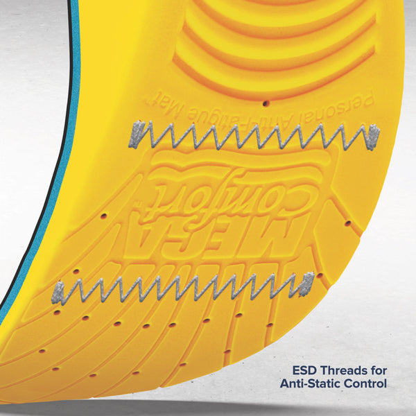 Yellow and black insoles for shoes close up of ESD threads