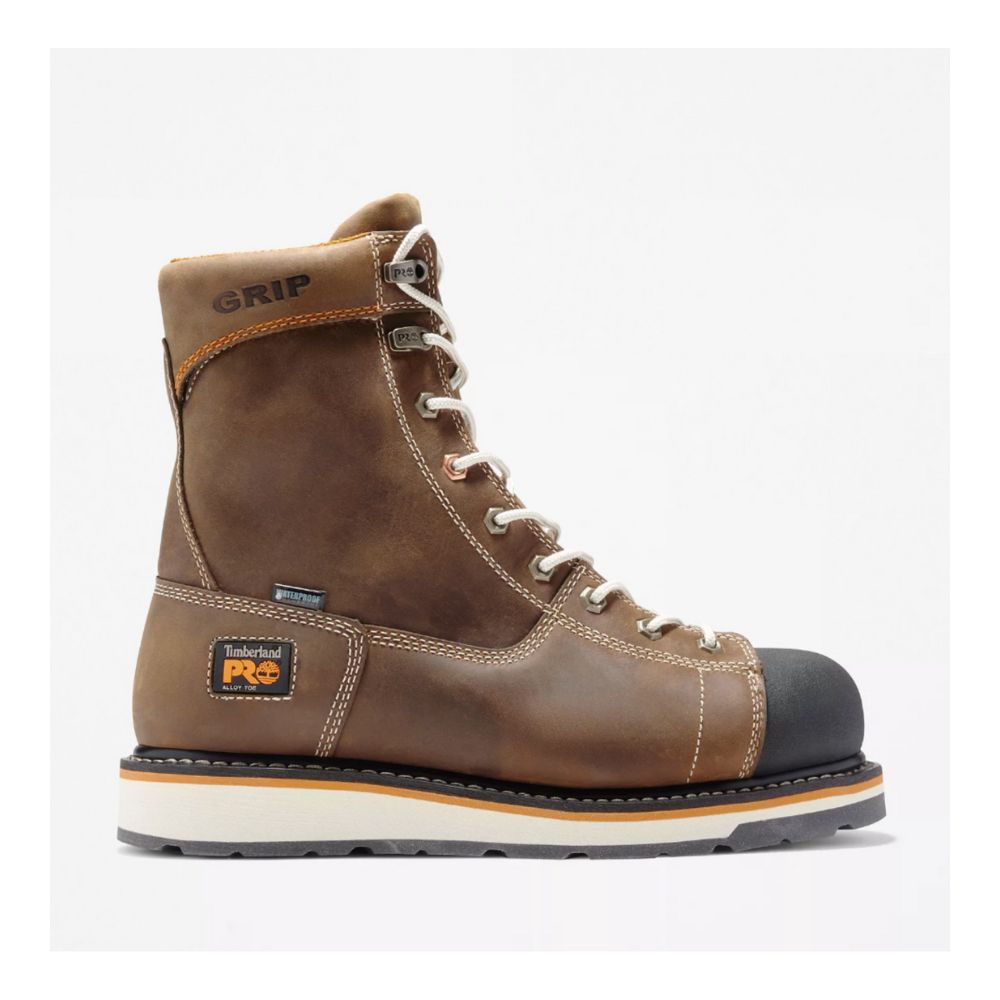 Timberland PRO Gridworks A12ez Men's WP 8" Alloy Toe Work Safety Boot -  Brown