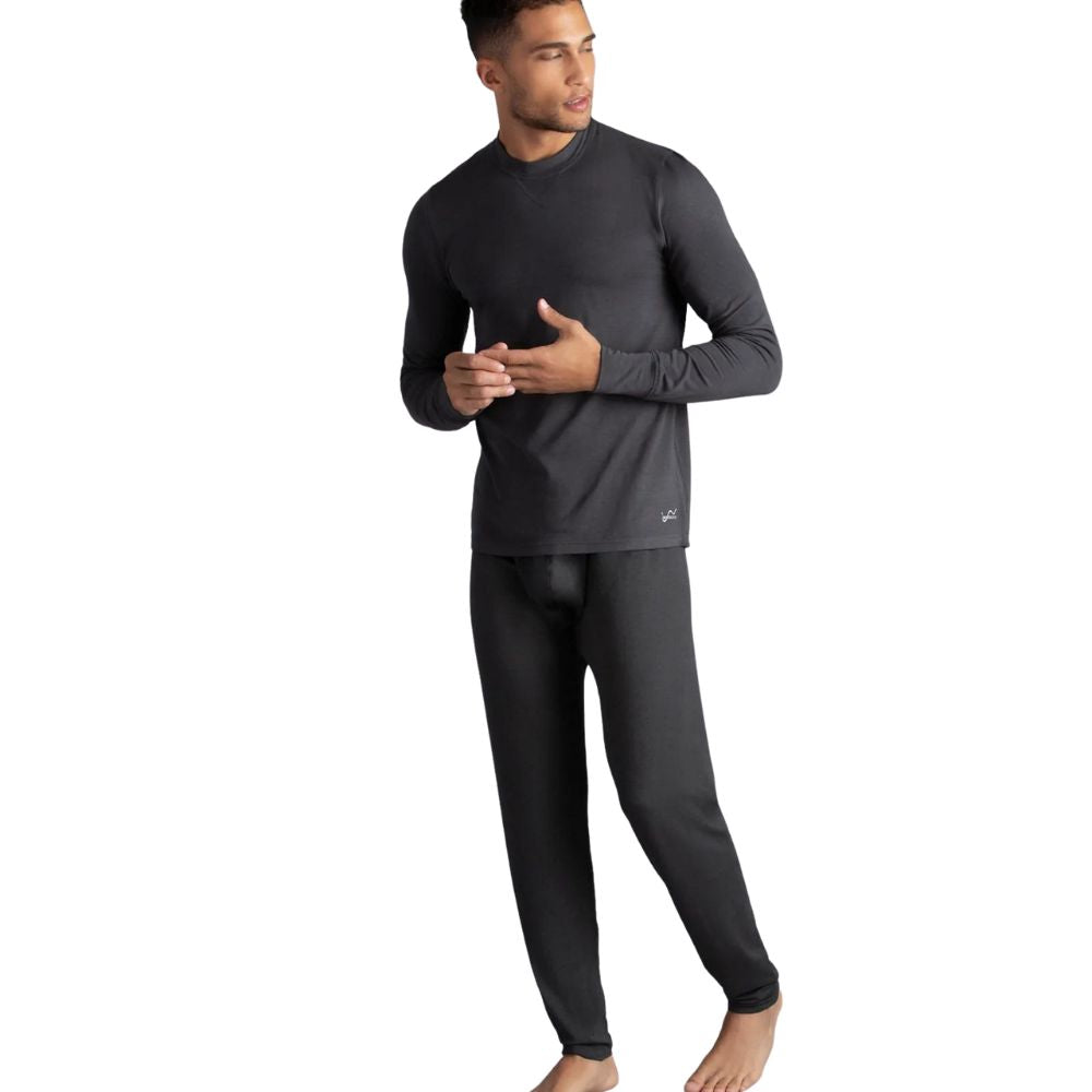 Wearslim® Men's Cotton Quilted Winter Lightweight Thermal Underwear for Men  Long Johns Set with Fleece Lined Soft Tailored Fit Warmer - Zed Black,Size M