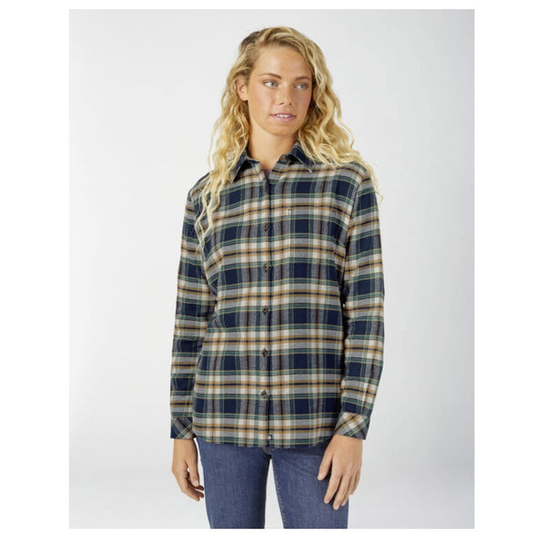 Women's Long Sleeve Plaid Flannel Work Shirt FL075 - Ink Navy